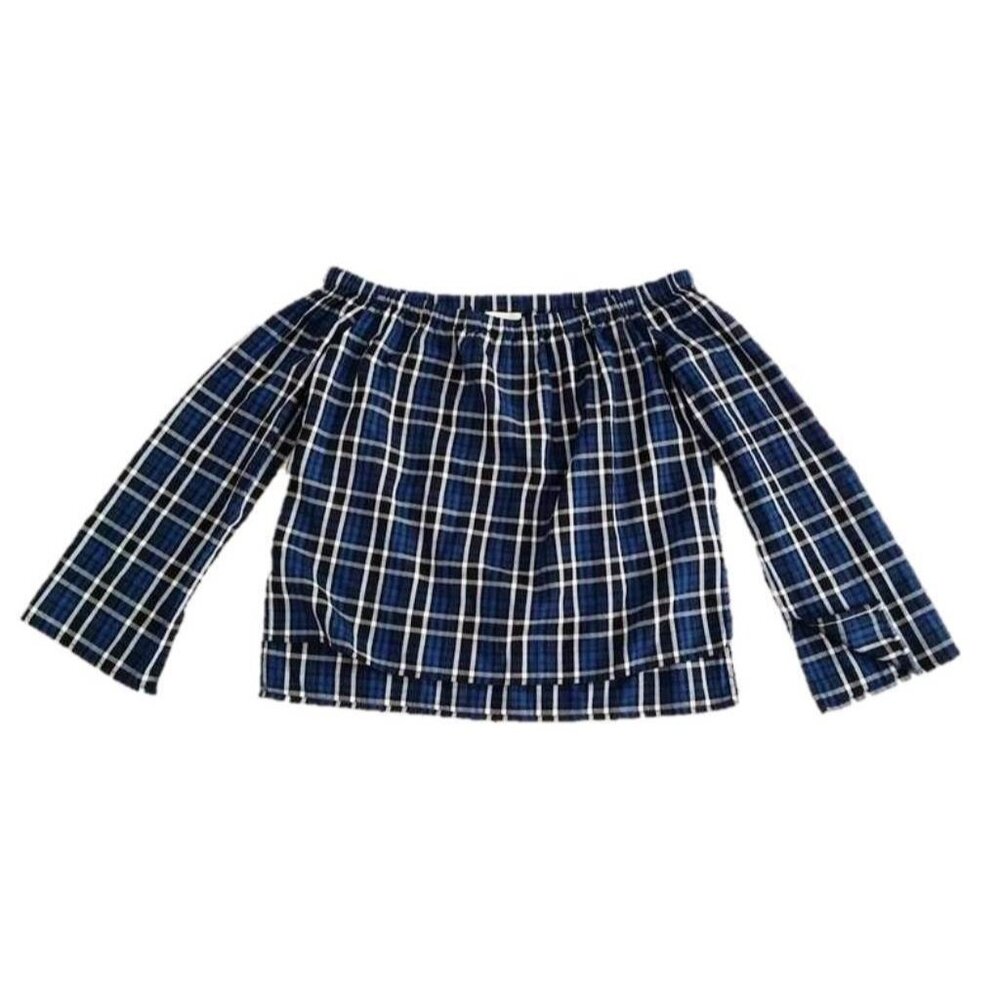 CLOTH & STONE Off Shoulder ANTHROPOLOGIE Plaid TOP Shoulder SHIRT Cotton ( M )